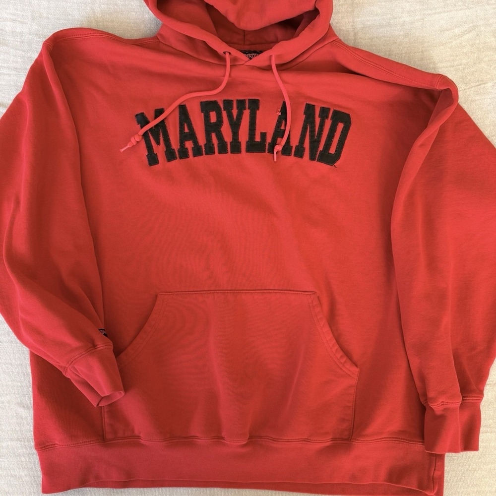 Maryland Terrapins Jansport Hoodie Mens XL Red Spell Out Pullover Sweatshirt